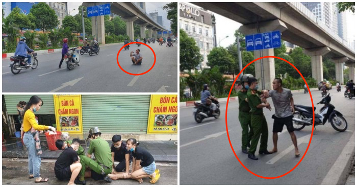 Nam thanh niên nghi ngáo đá làm loạn trên phố Quang Trung, quận Hà Đông, Hà Nội vào sáng 19/5/2021