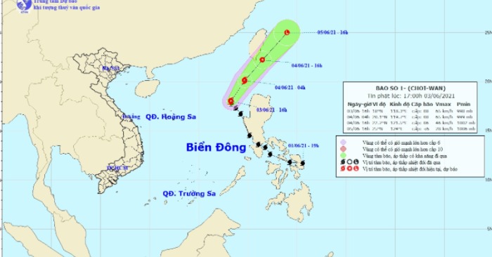 Đường đi của bão số 1